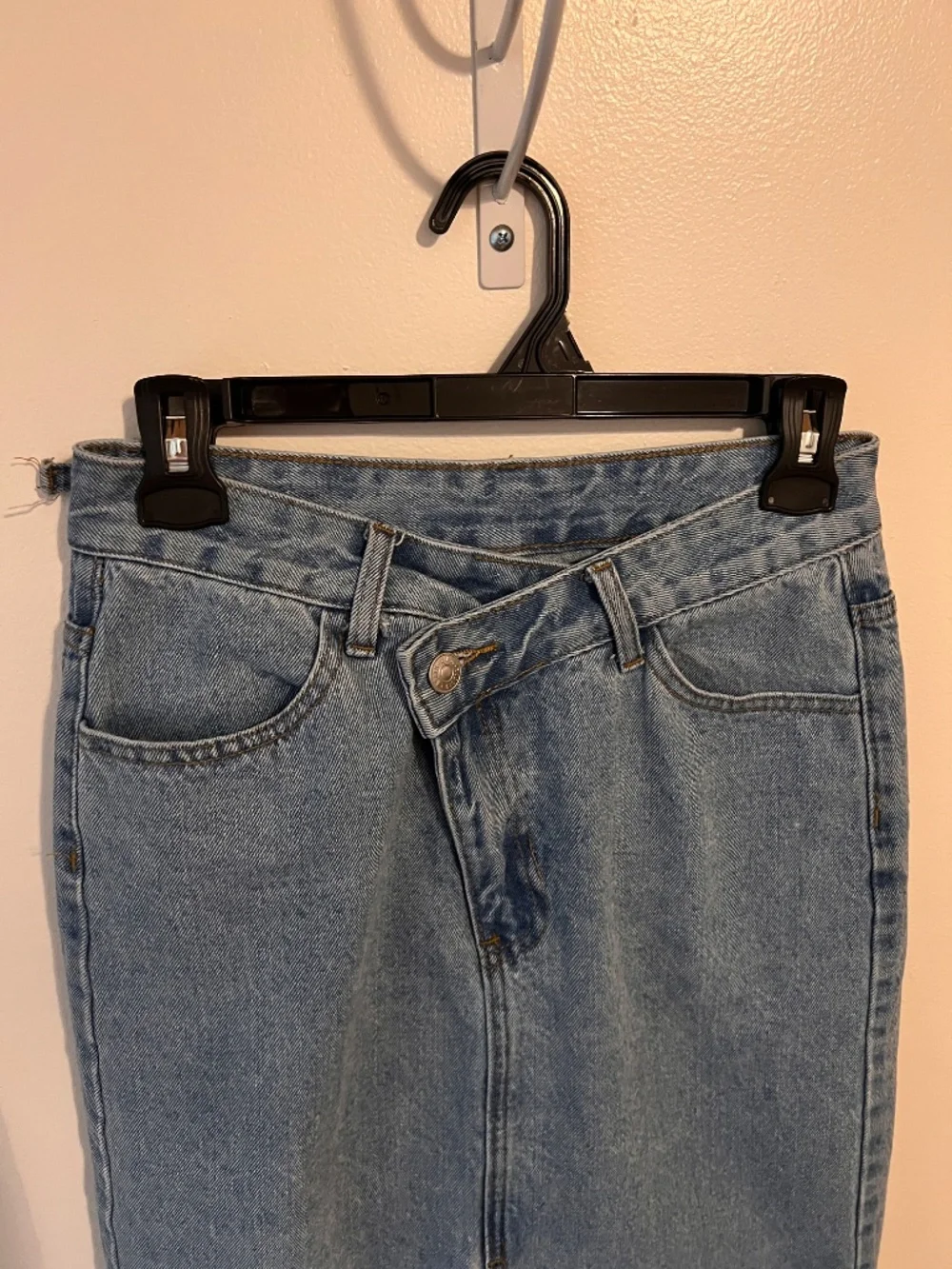 Denim Midi Skirt with Front Slit and V Waist | Size S